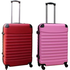 Travelerz kofferset 2 delig ABS groot - met cijferslot - 69 liter - rood – licht roze
