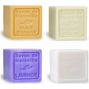Set Marseille zeep 4x300 gram Arganolie-Olijf-Lavendel-Naturel - Marseillezeep - Franse handzeep