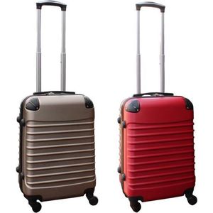Travelerz kofferset 2 delig ABS handbagage koffers - met cijferslot - 39 liter - rood - goud