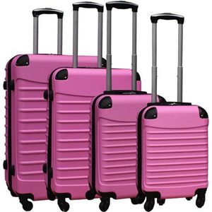 Kofferset 4 delig ABS - zwenkwielen - met cijferslot - licht roze