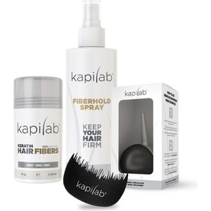 Kapilab Hair Fibers Starterset Grijs - Hair fibers 14 gr + Fiberhold Spray 100 ml + Toolkit - Alles voor direct voller haar
