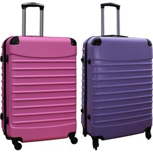 Travelerz kofferset 2 delig ABS groot - met cijferslot - 95 liter - licht roze - lila