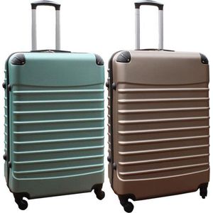 Travelerz kofferset 2 delig ABS groot - met cijferslot - 95 liter - groen - goud