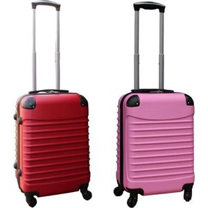 Travelerz kofferset 2 delig ABS handbagage koffers - met cijferslot - 39 liter - rood - licht roze