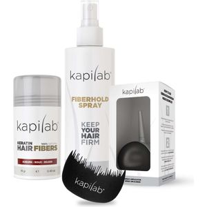 Kapilab Hair Fibers Starterset Kastanjebruin - Hair fibers 14 gr + Fiberhold Spray 100 ml + Toolkit - Alles voor direct voller haar