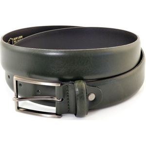 Heren Riem volnerf echt Leer groen - 3.5 cm Breed - Broekriem - Nette Riem - Pantalon Riem - Maat: 115 / Totale lengte riem 130 cm - Echt Leer