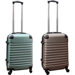 Kofferset 2 delig ABS handbagage koffers - met cijferslot - 39 liter - groen - goud