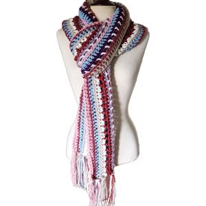 Toetie & Zo Handgemaakte Sjaal - Bohemian - Multicolor - Paars - Blauw - Creme - Beige - Roze - Lila