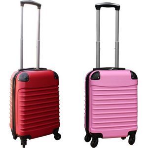 Travelerz kofferset 2 delig ABS handbagage koffers - met cijferslot - 27 liter - licht roze - rood