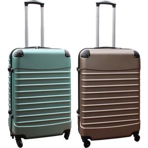 Travelerz kofferset 2 delig ABS groot - met cijferslot - 69 liter - groen – goud