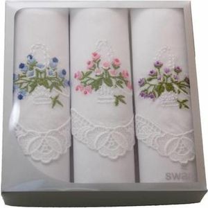 Swan Dames zakdoeken borduur kant 3-pak - 30
