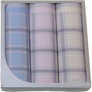 Swan - Dames Zakdoeken Check - 3 Stuks - Blauw - 100% Katoen