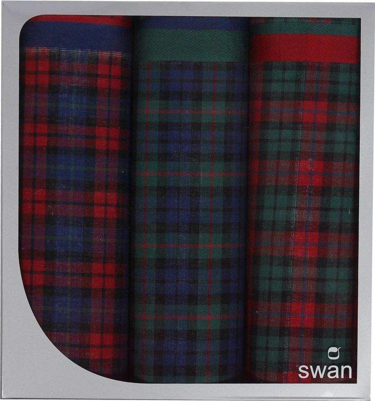 Swan 3-pak Dames zakdoeken Donkere ruit - 30 - Blauw