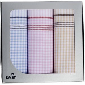 Swan  3-pak Dames zakdoeken Vintage Ruit  - Blauw