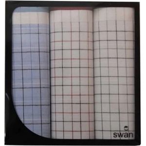 Swan - Heren Zakdoeken - Geruit - Blauw, Rood, Grijs - 100% Katoen - 3 Stuks
