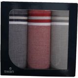 Swan - Heren Zakdoeken Classic - 3 Stuks - Blauw Grijs Rood - 100% Katoen