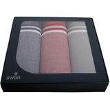 Swan - Heren Zakdoeken Classic - 3 Stuks - Blauw Grijs Rood - 100% Katoen