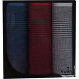 Swan - Heren Zakdoeken Classic - 3 Stuks - Blauw Grijs Rood - 100% Katoen