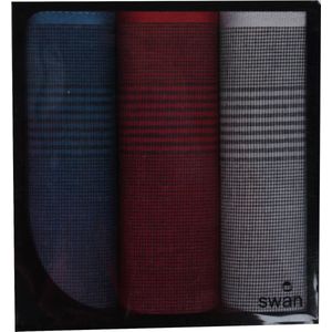 Swan - Heren Zakdoeken Classic - 3 Stuks - Blauw Grijs Rood - 100% Katoen