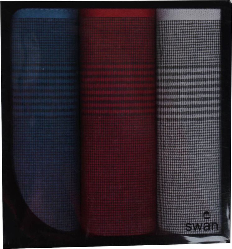 Swan - Heren Zakdoeken Classic - 3 Stuks - Blauw Grijs Rood - 100% Katoen