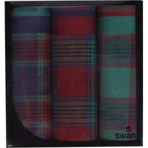 Swan 3 stuks - Heren zakdoeken Ruit rood - 40 - Blauw