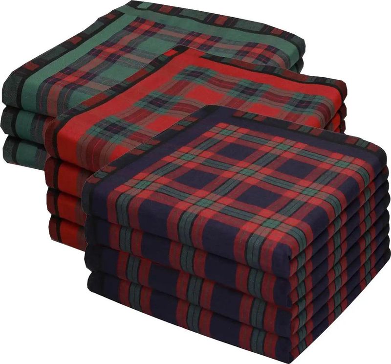 Swan 12 stuks Heren zakdoeken Ruit rood - 40 - Blauw