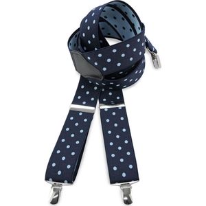We Love Ties - Bretels - 100% made in NL, blauw met lichtblauwe polkadots - marineblauw / lichtblauw