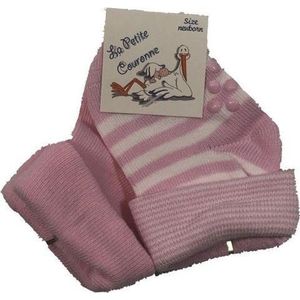 La Petite Couronne Babysokken Uni/gestreept Newborn Roze 2-pack