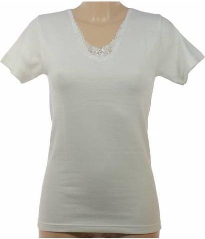 Entex Thermoshirt dames korte mouw - Wit - Thermokleding met kant