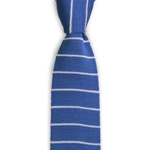 We Love Ties - Stropdas gebreid blauw gestreept - polyester - blauw / wit