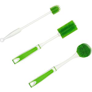 TZ® Afwasborstel set drie stuks groen | Siliconen hygiënische wasborstels voor schoonmaak | Duurzame borstels geschikt voor vaatwasser | Hoogwaardig materiaal | Antibacterieel