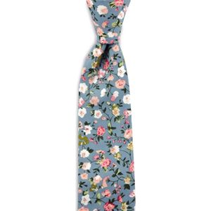 We Love Ties - Stropdas Floral Art - katoen - denimblauw / wit / groen / roze