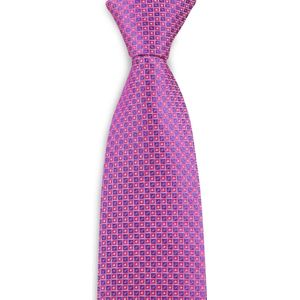 We Love Ties - Stropdas Square Dots - geweven zuiver zijde - roze / paars / wit