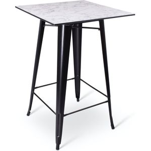 Metalen statafel - Zwart | 70x70cm | Hamburg - Outdoor | Frame: Zwart | Blad: Wit marmer | Compact outdoor