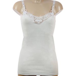 Toker - 226/1 - Dames Hemdje - Wit - 100% Katoen met Kanten Schouderbandjes