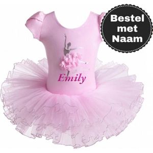 Balletpakje Ballerina + Eigen naam + Tutu - roze - Ballet - maat 104-110 prinsessen tutu verkleed jurk meisje