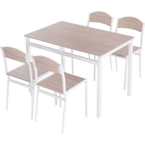 Eettafel set met 4 Stoelen - Eetkamer tafel met eetkamerstoelen - Zitgroep - 4 Personen - Hout - Wit