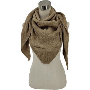 Dames driehoekige sjaal gebreid herfst/winter 250cm/100cm camel/khaki