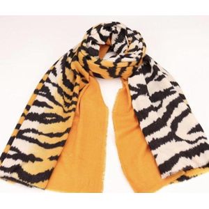 Sjaal lang en warm met tijgerprint okergeel/roomwit/zwart 190/80cm
