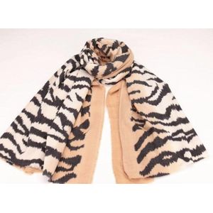 Sjaal lang en warm met tijgerprint beige/roomwit/zwart 190/80cm