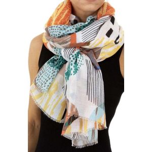 Dames sjaal lang met print 190/90cm taupe