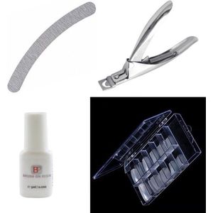 Nageltips Naturel Voordeel Set incl Nagelvijl banaan 180/240 + Nagellijm + Tipknipper - Voordeelprijs -Nageltips Naturel 100 stuks + Nagellijm 5 ml met handig kwastje + Nagel Tipknipper RVS - Hoge kwaliteit Professionele markt!