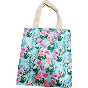 Damestas Flamingo Lichtblauw - Shopper met ritssluiting - Schoudertas - Handtas - Zomer Strandtas