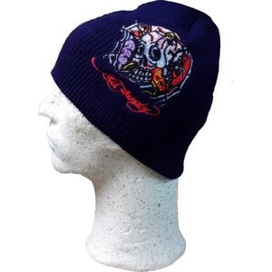 Ed Hardy Beany – Web Skull – Blauw - Muts