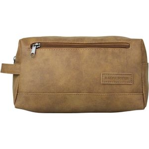 Toilettas leather look cognac - Toilettas/make-up tas met handvat voor heren/dames - Reis toilettassen - Kerstcadeau