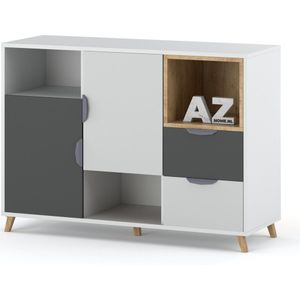 AZ-Home - Dressoir Joker 7 - Wit - Grijs - 120 cm - Kast - Commode - Boekenkast