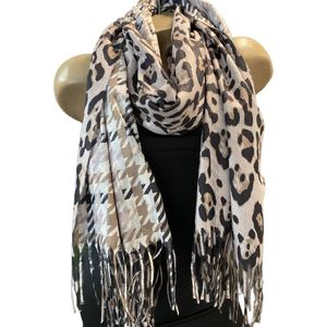 Sjaal blok-panterprint herfst/winter khaki