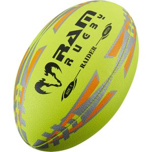 RAM Rugby 15x Match Fluor 2.0 bal + Ballenzak- Nr. 1 Rugby shop in Europa - Ontworpen in Engeland - Perfecte vorm en Duurzaam Maat 5, Breathable RAM® Engeland - Uniek 3d Grip techn. Prof.