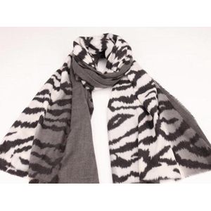 Sjaal lang en warm met tijgerprint grijs/roomwit/zwart 190/80cm