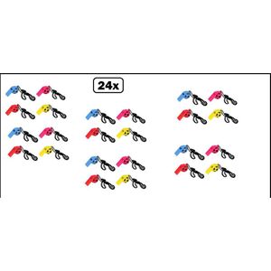 24x Fluitje 25 cm met koord assortie kleuren - feest verjaardag fluit voetbal sport festival